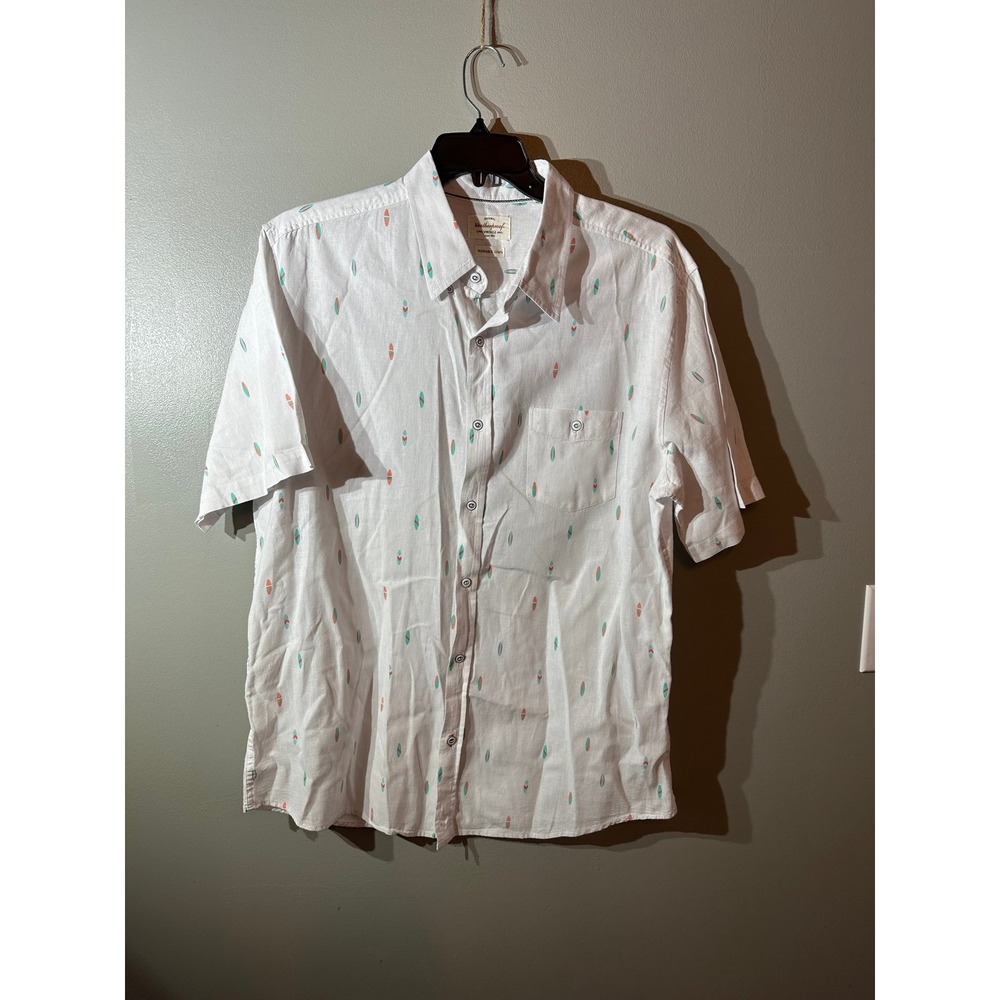 Weatherproof Vintage Mens XL Sh Sleeve B/d Washable Linen Surfboard print Shirt